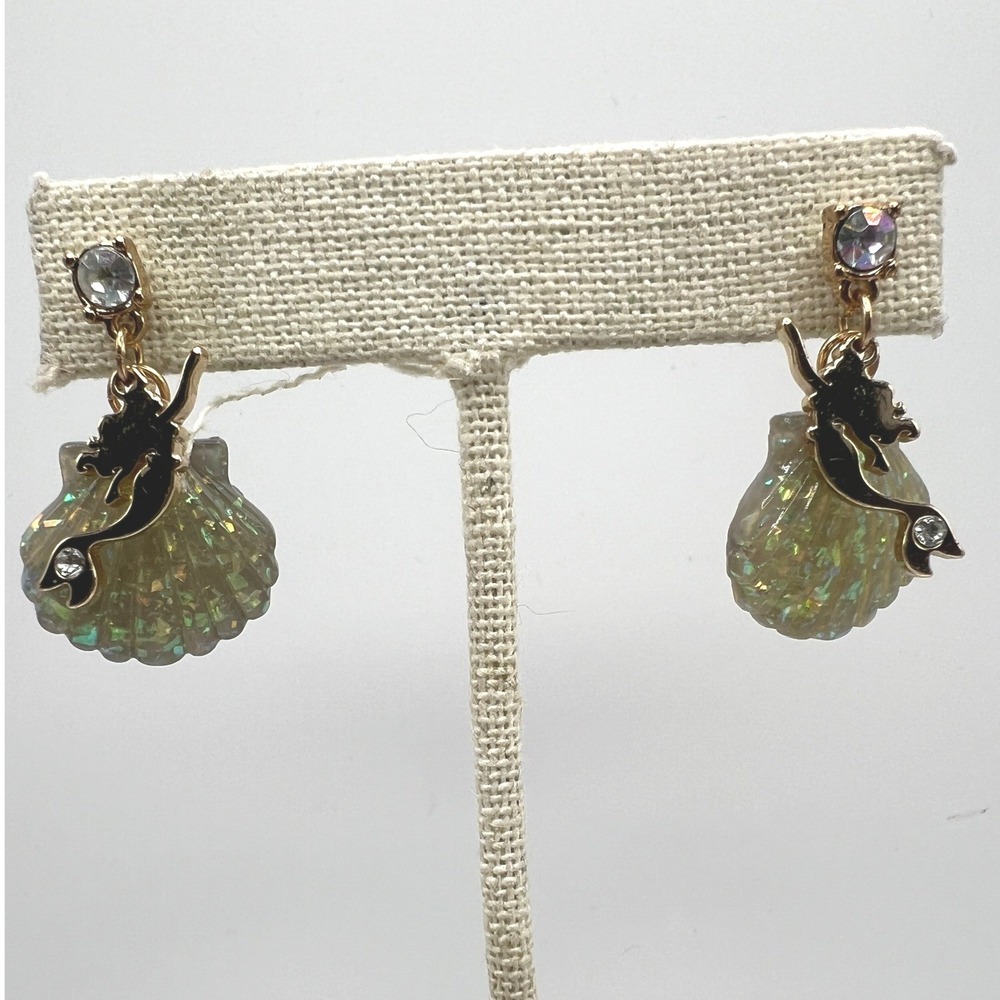 Mermaid Shell Drop Earrings Fairycore Coastal Whimsical Iridescent Acrylic Gold